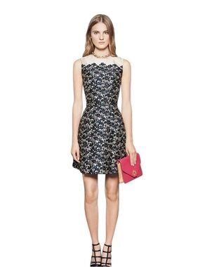 Tory Burch Wool Silk Floral Fit Flare Dress Blue Cream Sz 6